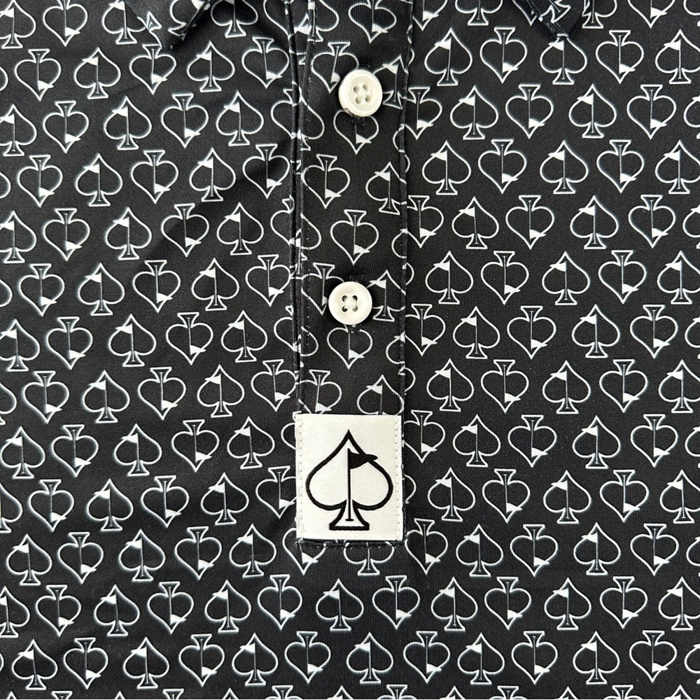 Men’s Pins & Aces Golf Performance Polo Size L Black Spade Pattern - (365) - Picture 2 of 4